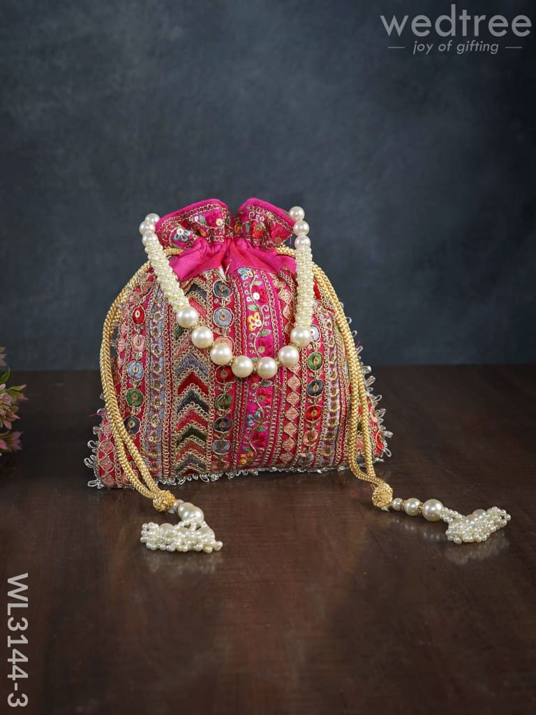 Multi Coloured Chamki Work Potli Bag - Wl3144 Pink Bags