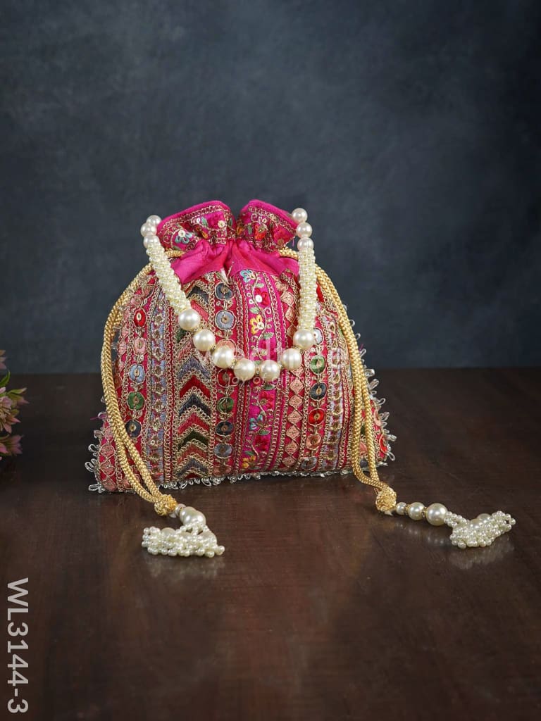 Multi Coloured Chamki Work Potli Bag - Wl3144 Pink Bags