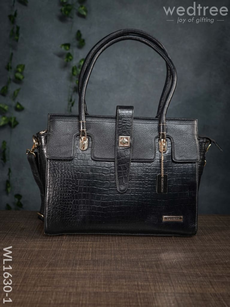 Leather Bag With Flip Lock - Wl1630 Black Handbags