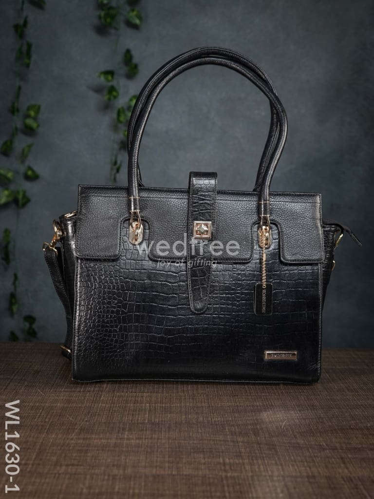 Leather Bag With Flip Lock - Wl1630 Black Handbags