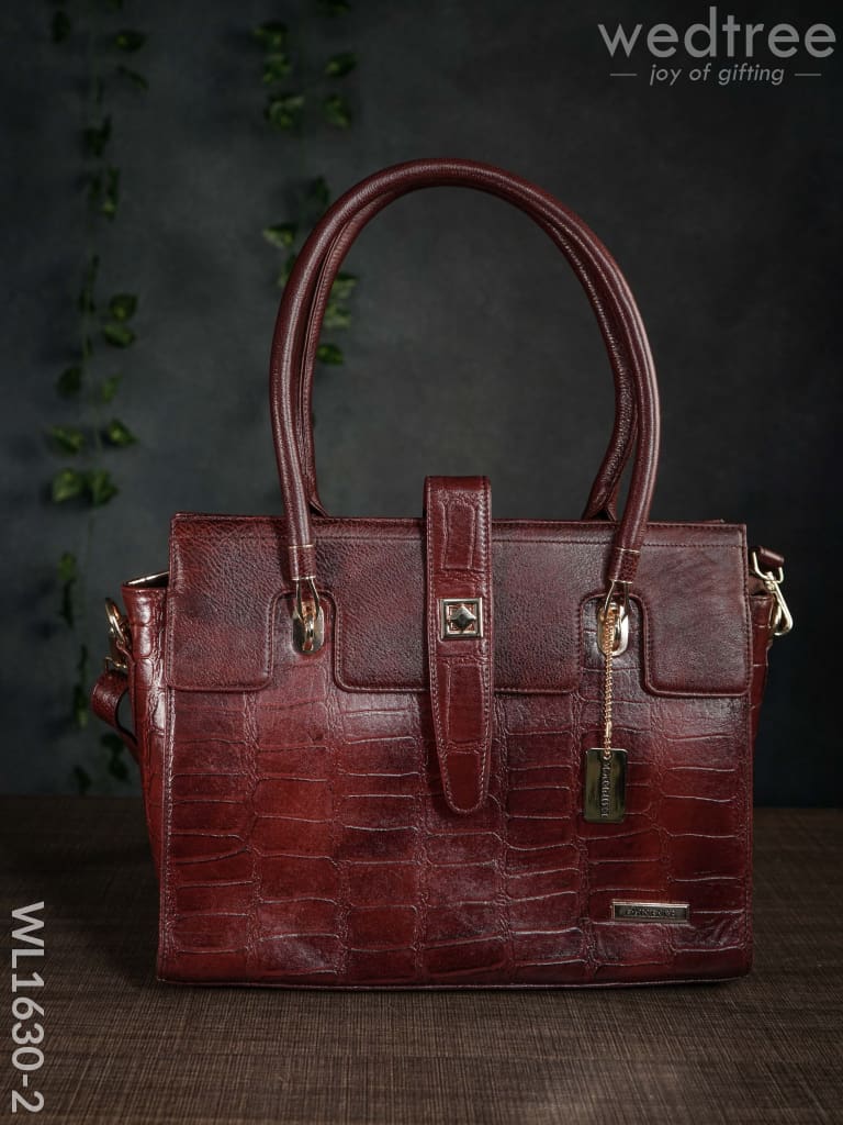 Leather Bag With Flip Lock - Wl1630 Maroon Handbags