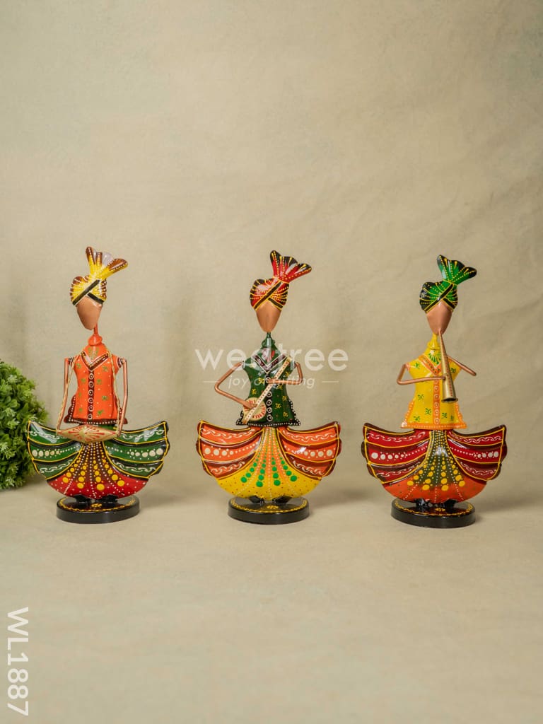 Musicians - Turban Men With Round Base (Set Of 3) Wl1887 Metal Decor Showpiece