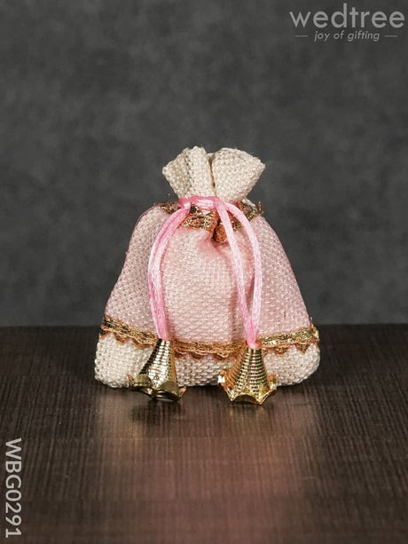 Netted String Bags With Golden Lace And Bells -(3 X 4 ) Inches - Wbg0291