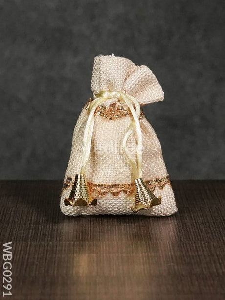 Netted String Bags With Golden Lace And Bells -(3 X 4 ) Inches - Wbg0291