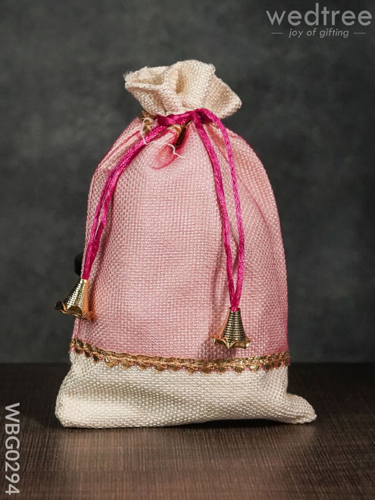 Netted String Bags With Golden Lace And Bells -(6 X 9 ) Inches - Wbg0294