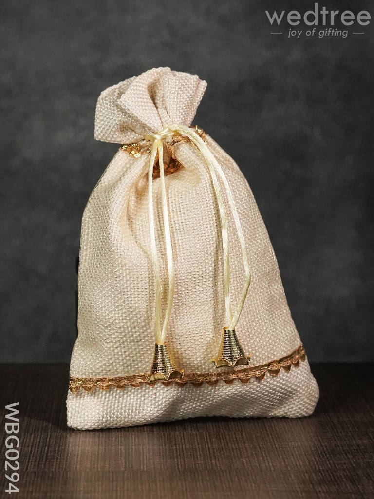 Netted String Bags With Golden Lace And Bells -(6 X 9 ) Inches - Wbg0294