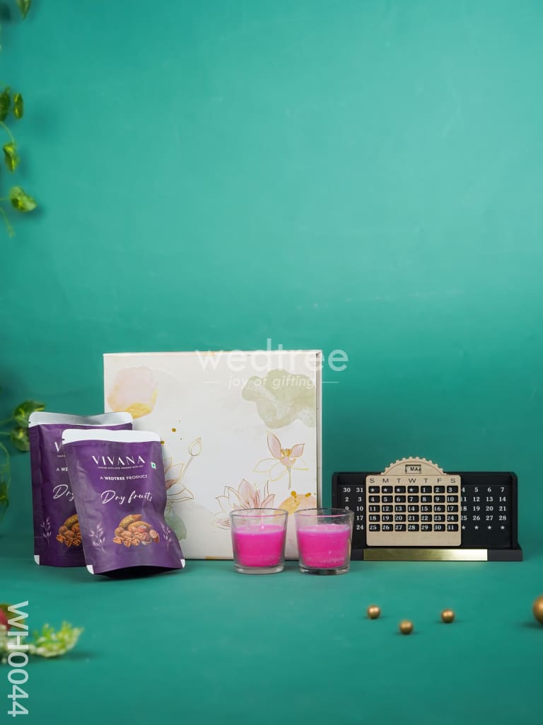 New Year Hamper 10 - Pen Stand & Calendar Scented Candle With Dry Fruits Wh0044 Hampers