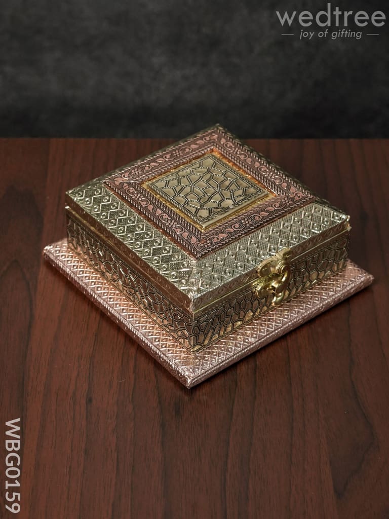 Oxidised Dry Fruit Box With Crackled And Floral Design - 6X6 Inches Wbg0159