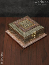 Oxidised Dry Fruit Box With Crackled And Floral Design - 6X6 Inches Wbg0159