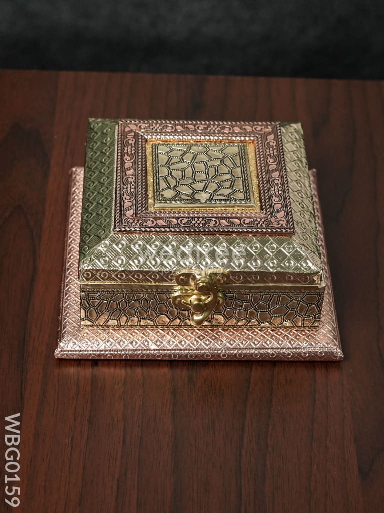 Oxidised Dry Fruit Box With Crackled And Floral Design - 6X6 Inches Wbg0159