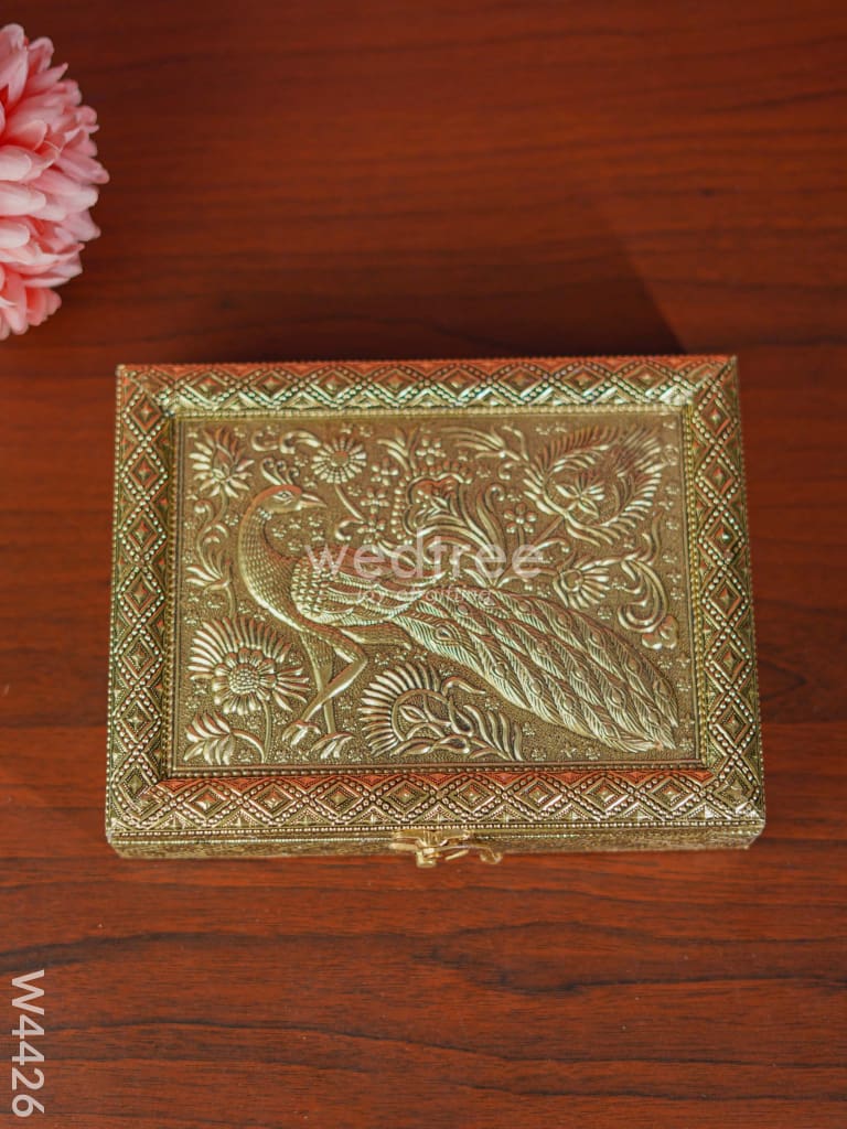 Oxidised Dry Fruit Box With Peacock Embossing Small - W4426 Dry Fruit Box