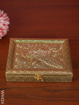 Oxidised Dry Fruit Box With Peacock Embossing Small - W4426 Dry Fruit Box