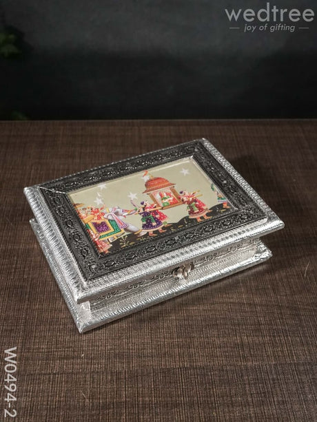 Oxidised Dry Fruit Photo Box - Medium W0494 With Wedding Themed Palaque Image W0494-2