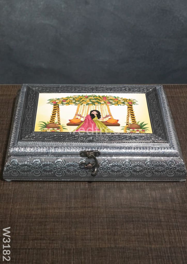 Oxidised Dry Fruit Photo Box Rectangle Shaped Medium - 10X7 Inch W3182