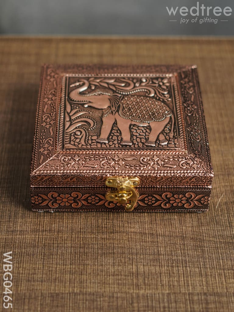 Oxidised Embossed Dry Fruit Box - Elephant Copper Finish (6X6) Wbg0465