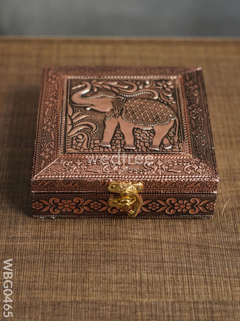 Oxidised Embossed Dry Fruit Box - Elephant Copper Finish (6X6) Wbg0465