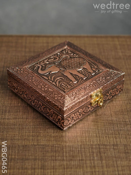 Oxidised Embossed Dry Fruit Box - Elephant Copper Finish (6X6) Wbg0465