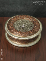 Oxidised Embossed Round Dry Fruit Box With Floral Design - Wbg0155