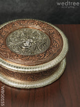 Oxidised Embossed Round Dry Fruit Box With Floral Design - Wbg0155