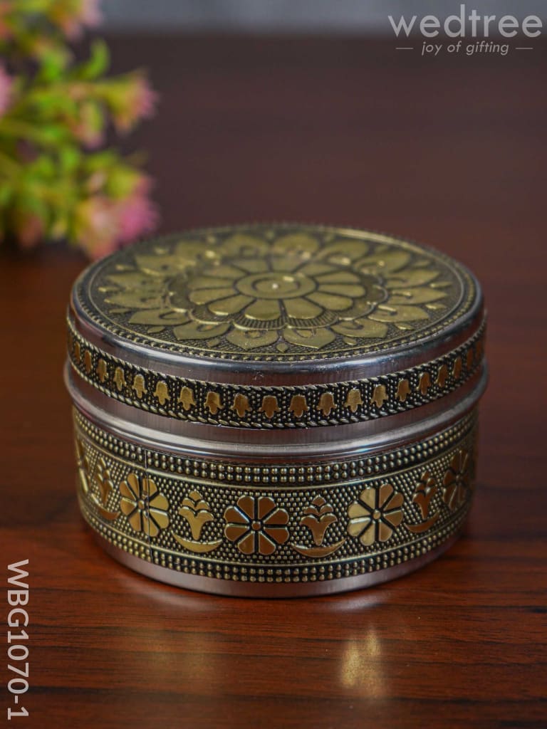 Gold Oxidised Poori Box - Wbg1070 Silver Utensils