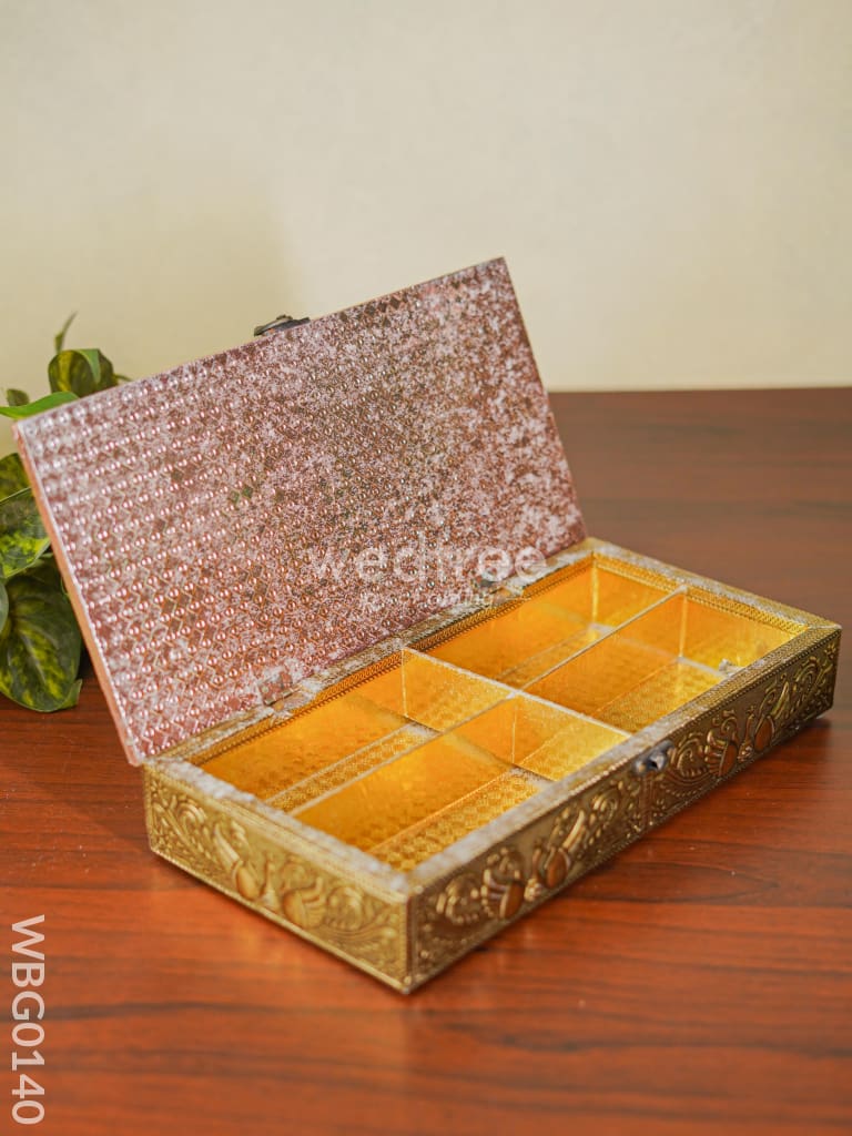 Oxidised Golden And Red Embossed Dry Fruit Box With Peacock Floral Design - 12X6Inches Wbg0140