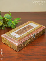 Oxidised Golden And Red Embossed Dry Fruit Box With Peacock Floral Design - 12X6Inches Wbg0140