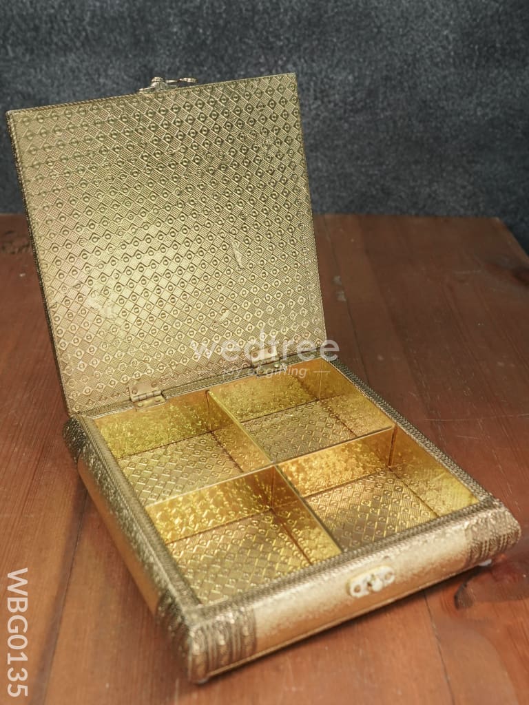 Oxidised Golden Dry Fruit Box With Floral Design - 8X8 Inches Wbg0135