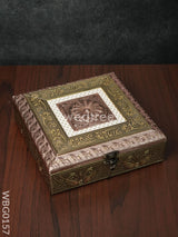 Oxidised Golden Embossed Dry Fruit Box With Floral And Peacock Design - 8X8 Inches Wbg0157