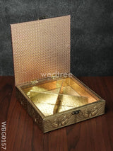 Oxidised Golden Embossed Dry Fruit Box With Floral And Peacock Design - 8X8 Inches Wbg0157