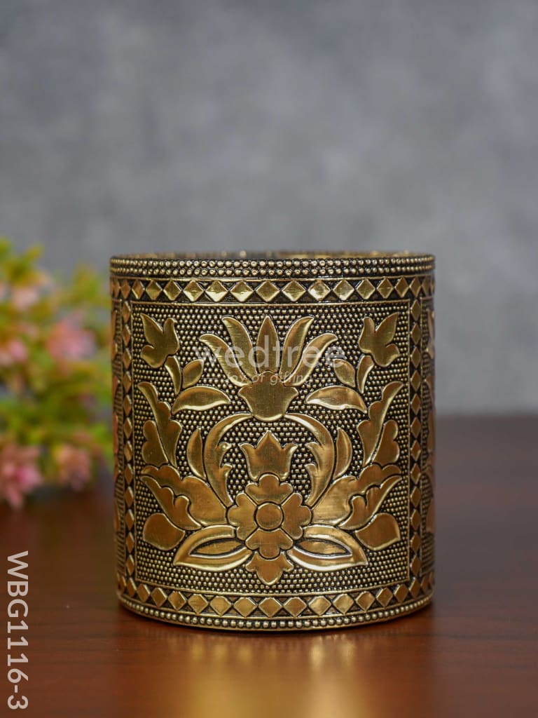 Oxidised Penstand With Floral Design - Wbg1116 Gold Finish