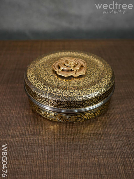 Oxidised Poori Box With Metal Rose - 4.5 Inches Wbg0476 Stainless Steel Utility