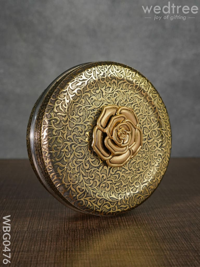 Oxidised Poori Box With Metal Rose - 4.5 Inches Wbg0476 Stainless Steel Utility