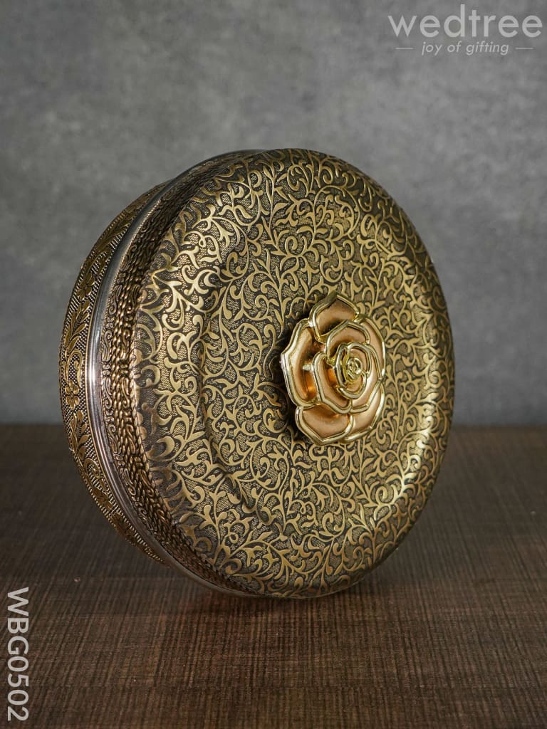 Oxidised Poori Box With Rose Embossed - 5.5 Inches Wbg0502 Meenakari