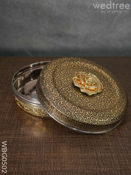 Oxidised Poori Box With Rose Embossed - 5.5 Inches Wbg0502 Meenakari