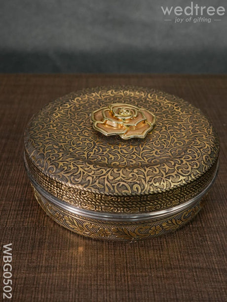 Oxidised Poori Box With Rose Embossed - 5.5 Inches Wbg0502 Meenakari