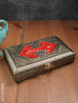 Oxidised Red Velvet Dry Fruit Box With Floral Design - 10X6Inches Wbg0137