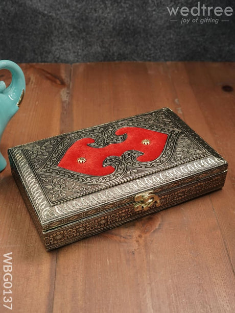 Oxidised Red Velvet Dry Fruit Box With Floral Design - 10X6Inches Wbg0137