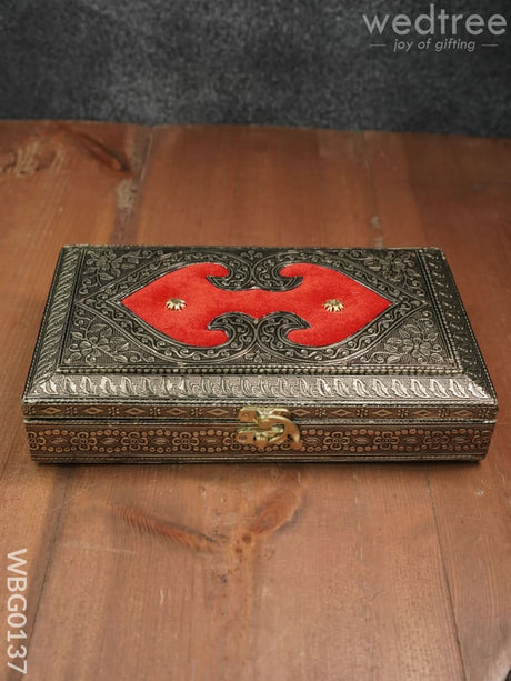 Oxidised Red Velvet Dry Fruit Box With Floral Design - 10X6Inches Wbg0137