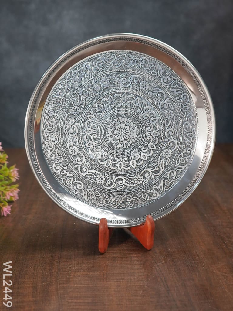 Oxidised Round Plate - 10 Inch Wl2449 Meenakari Trays & Plates