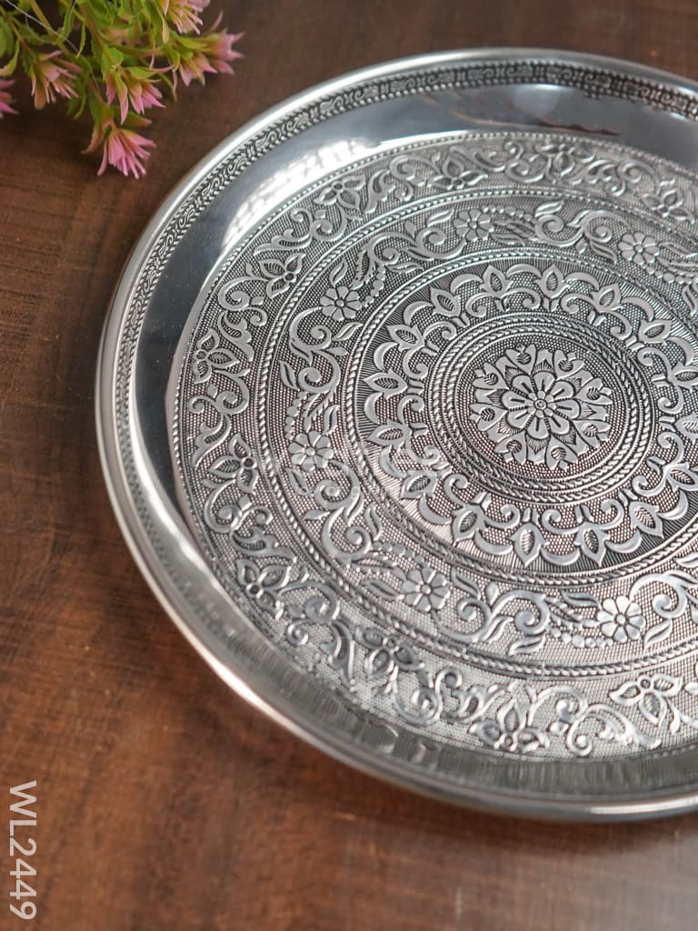 Oxidised Round Plate - 10 Inch Wl2449 Meenakari Trays & Plates