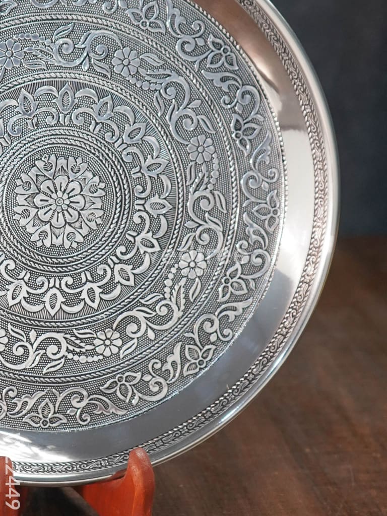 Oxidised Round Plate - 10 Inch Wl2449 Meenakari Trays & Plates