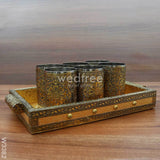 Oxidised Tray With 6 Glass Utility Return Gifts