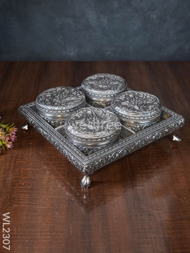 Oxidized Box With Tray Set (Set Of 4) - Wl2307 Meenakari Trays & Sets