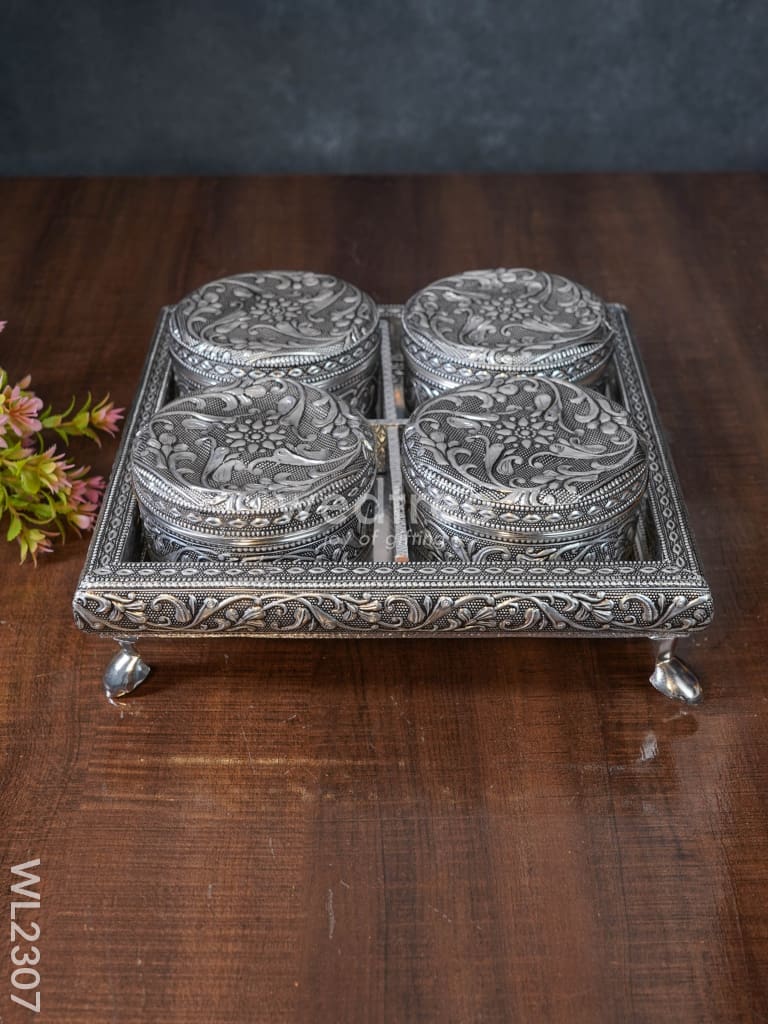 Oxidized Box With Tray Set (Set Of 4) - Wl2307 Meenakari Trays & Sets