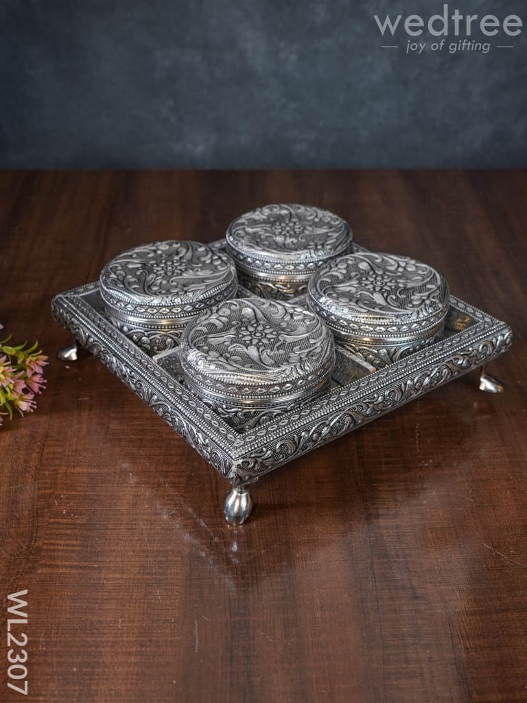 Oxidized Box With Tray Set (Set Of 4) - Wl2307 Meenakari Trays & Sets