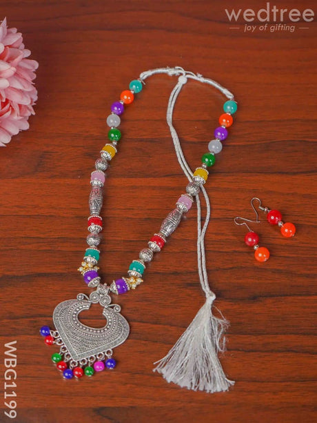 Oxidized Colour Stone Necklace Set - Wbg1199 Kids Return Gifts