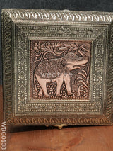 Oxidized Golden And Red Embossed Dry Fruit Box With Elephant Floral Design - 8X8 Inches Wbg0138