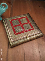 Oxidized Golden And Red Embossed Dry Fruit Box With Floral Design - 10X10 Inches Wbg0136