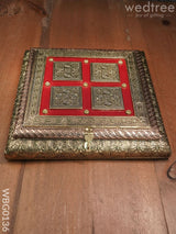 Oxidized Golden And Red Embossed Dry Fruit Box With Floral Design - 10X10 Inches Wbg0136