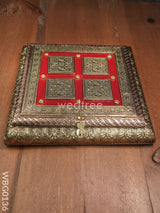 Oxidized Golden And Red Embossed Dry Fruit Box With Floral Design - 10X10 Inches Wbg0136